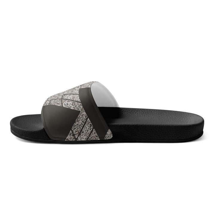 Mens Slide Sandals - Brown and White Triangular Colorblock - Mens/Slides