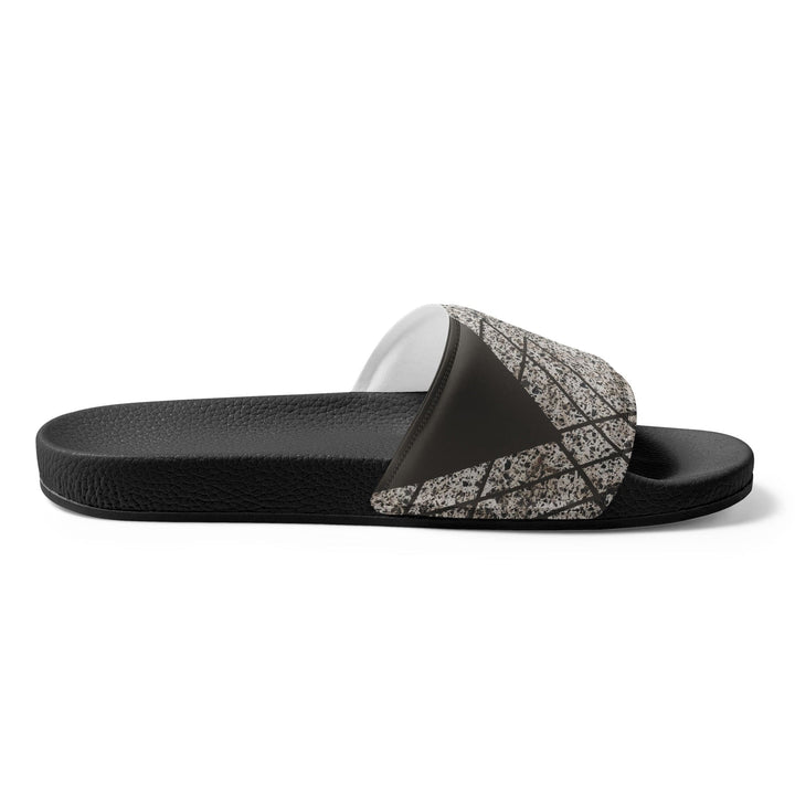 Mens Slide Sandals - Brown and White Triangular Colorblock - Mens/Slides