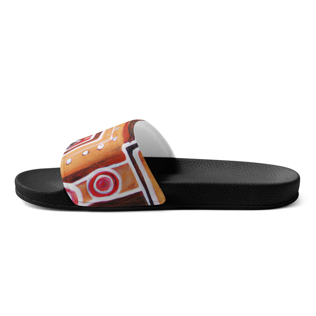 Mens Slide Sandals - Brown Orange Green Aztec Pattern - Mens/Slides