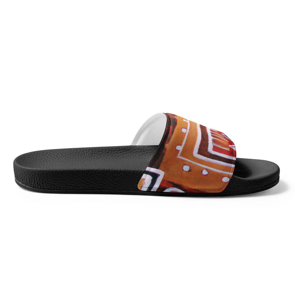 Mens Slide Sandals - Brown Orange Green Aztec Pattern - Mens/Slides