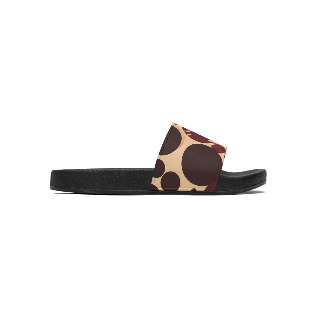 Mens Slide Sandals Burgundy and Beige Circular Spotted Illustration - Mens