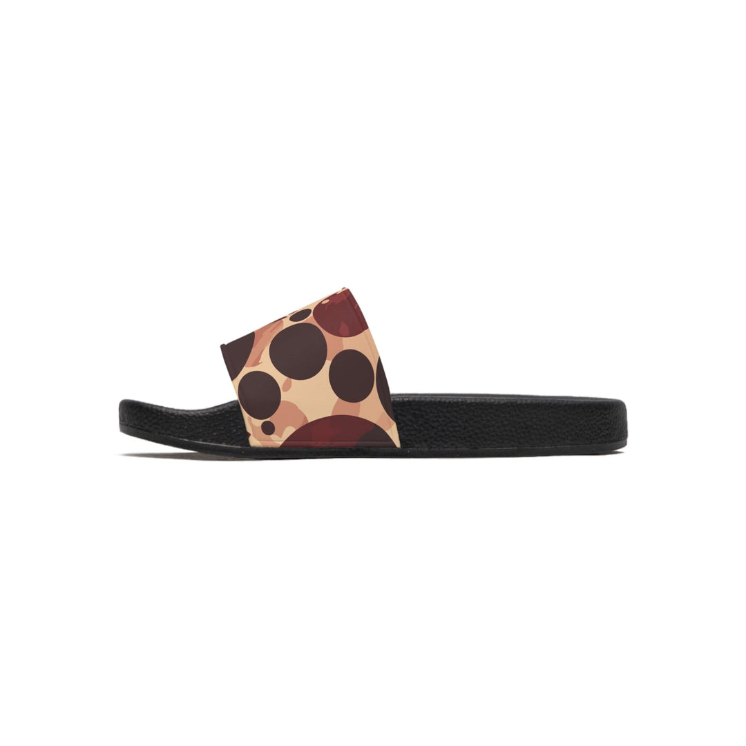 Mens Slide Sandals Burgundy and Beige Circular Spotted Illustration - Mens