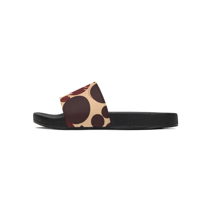 Mens Slide Sandals Burgundy and Beige Circular Spotted Illustration - Mens