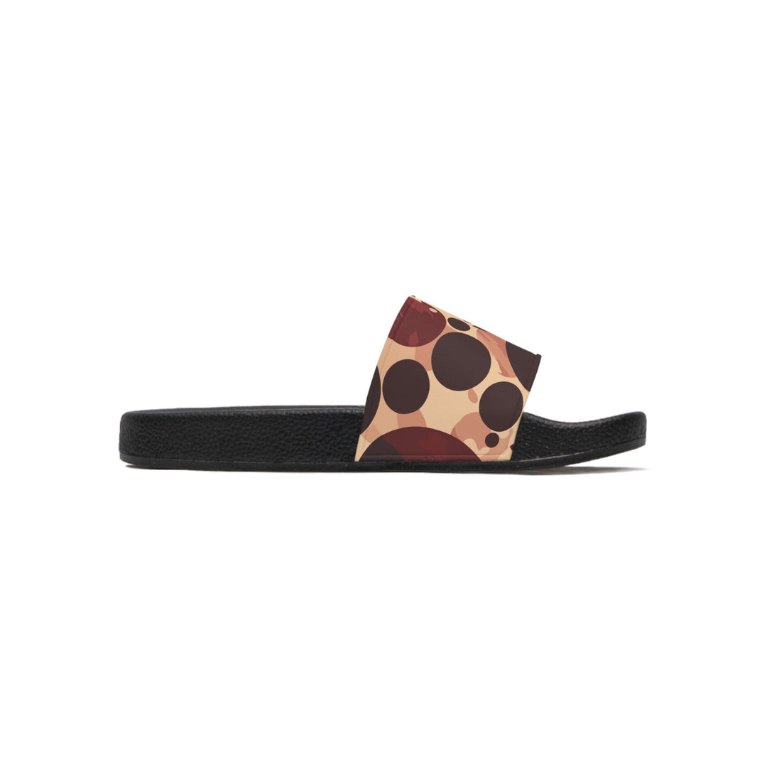 Mens Slide Sandals Burgundy and Beige Circular Spotted Illustration - Mens