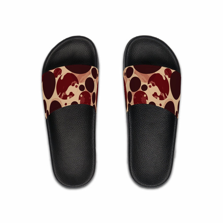 Mens Slide Sandals Burgundy and Beige Circular Spotted Illustration - Mens