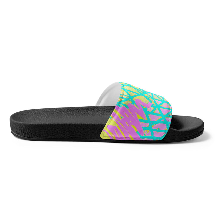 Mens Slide Sandals Cyan Blue Lime Green and Pink Pattern - Mens | Slides