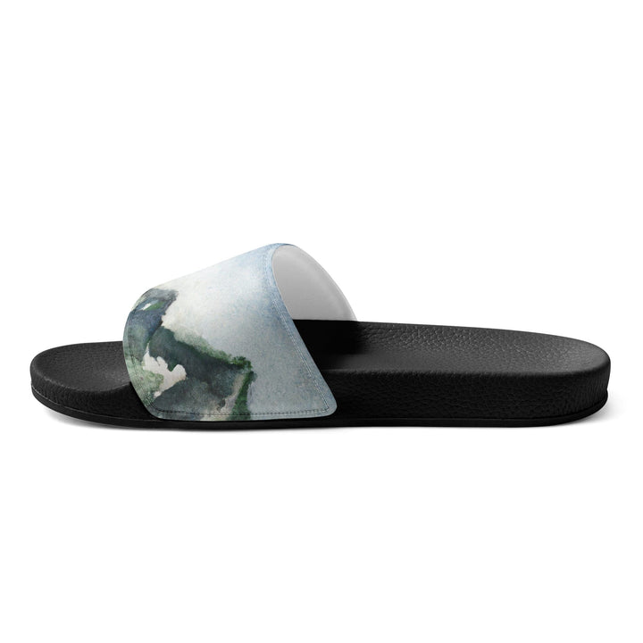 Mens Slide Sandals - Green Mountainside Nature Landscape Blue Sky Print