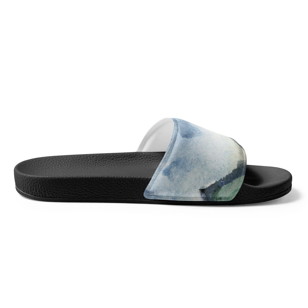 Mens Slide Sandals - Green Mountainside Nature Landscape Blue Sky Print
