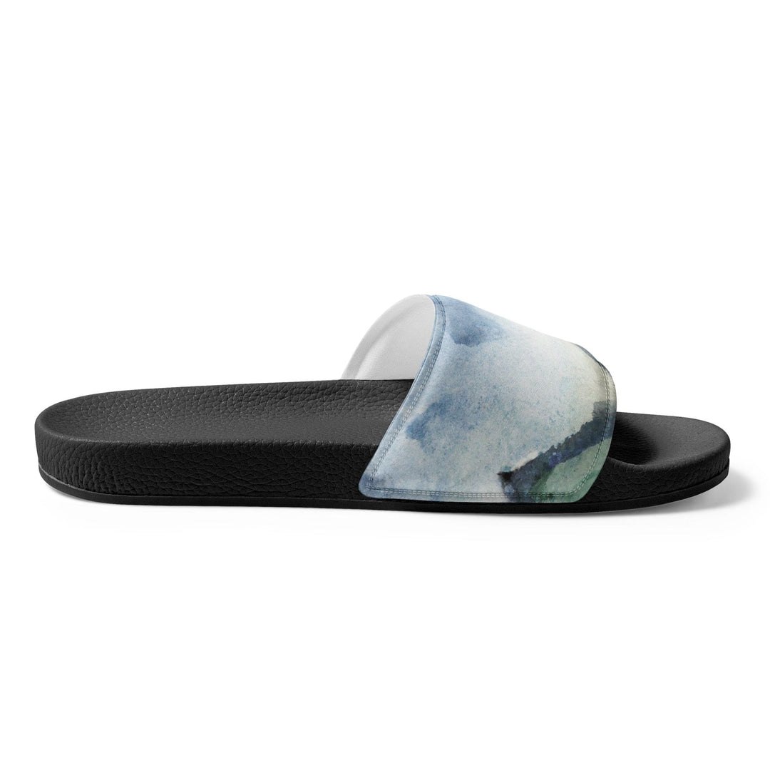 Mens Slide Sandals - Green Mountainside Nature Landscape Blue Sky Print