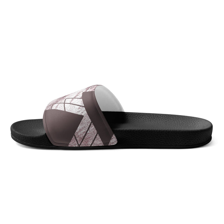 Mens Slide Sandals - Mauve Rose and White Triangular Colorblock - Mens/Slides
