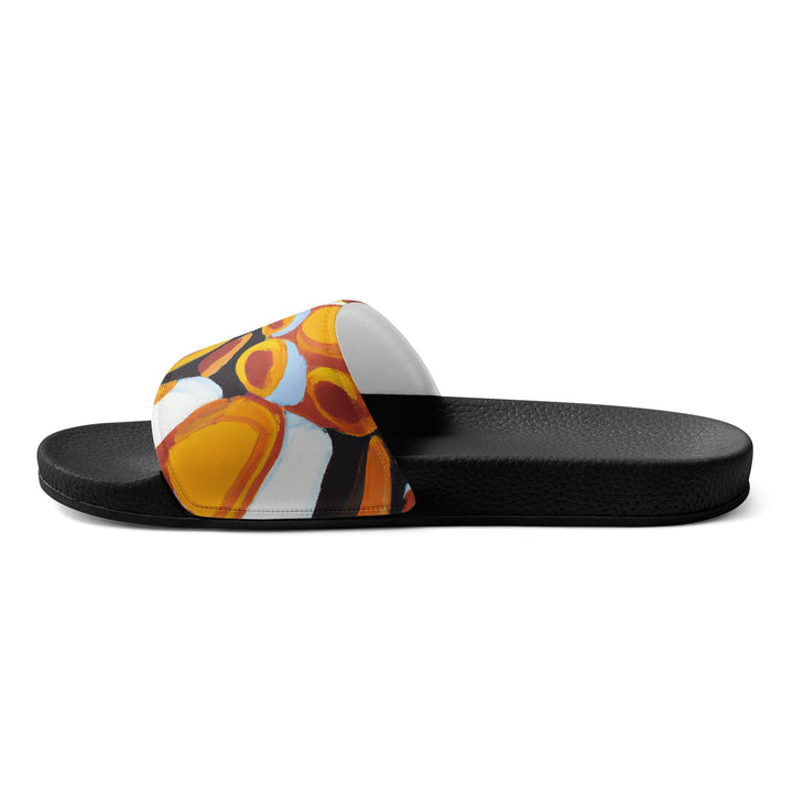 Mens Slide Sandals - Orange Black White Geometric Print Pattern - Mens/Slides