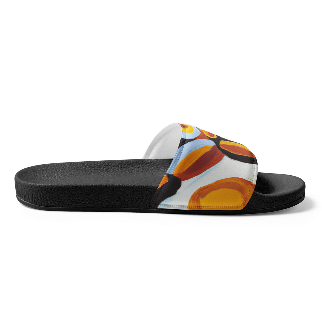 Mens Slide Sandals - Orange Black White Geometric Print Pattern - Mens/Slides