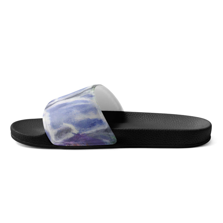 Mens Slide Sandals Purple Watercolor Waterfall Green Landscape - Mens | Slides