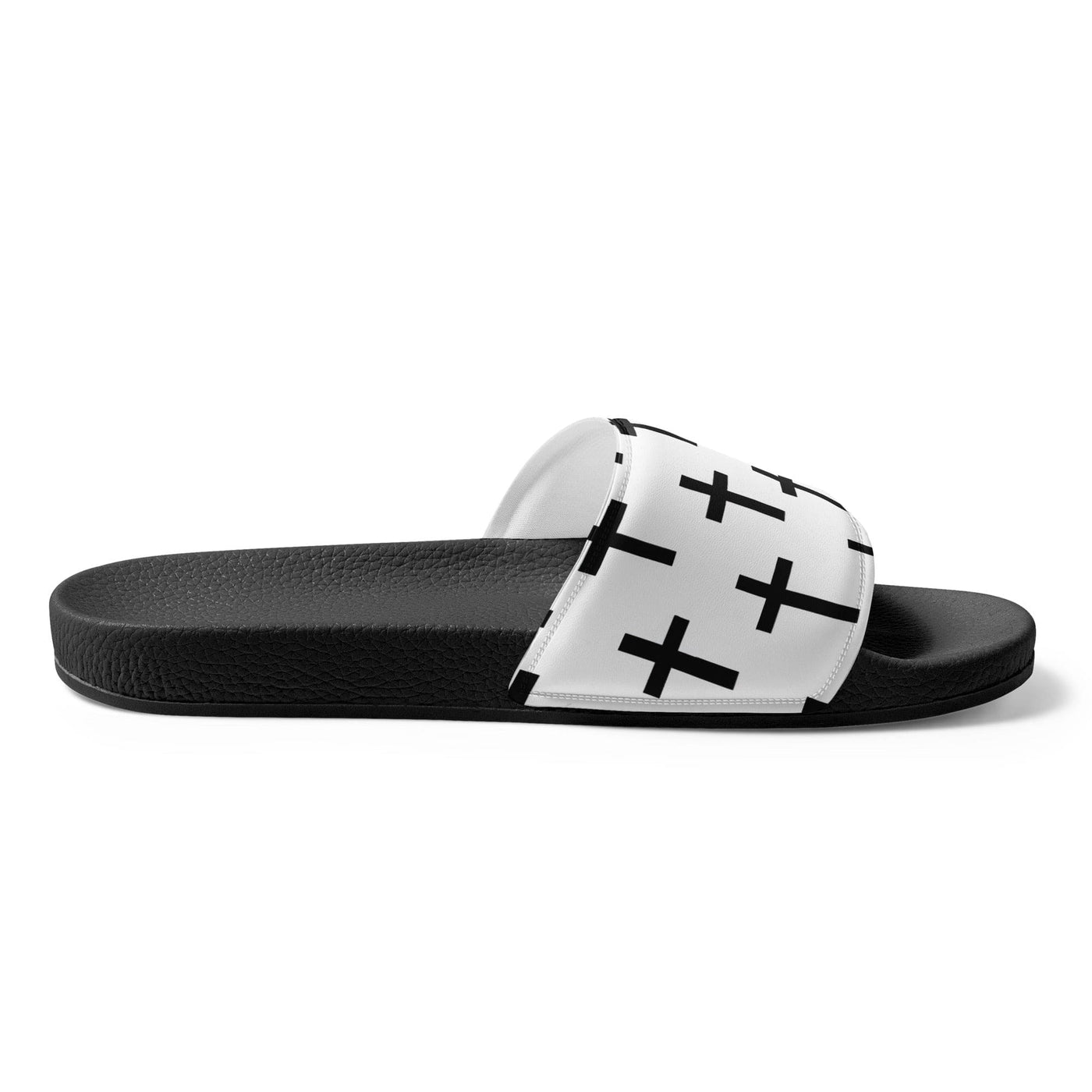 Mens Slide Sandals White And Black Seamless Cross Pattern - Mens | Slides