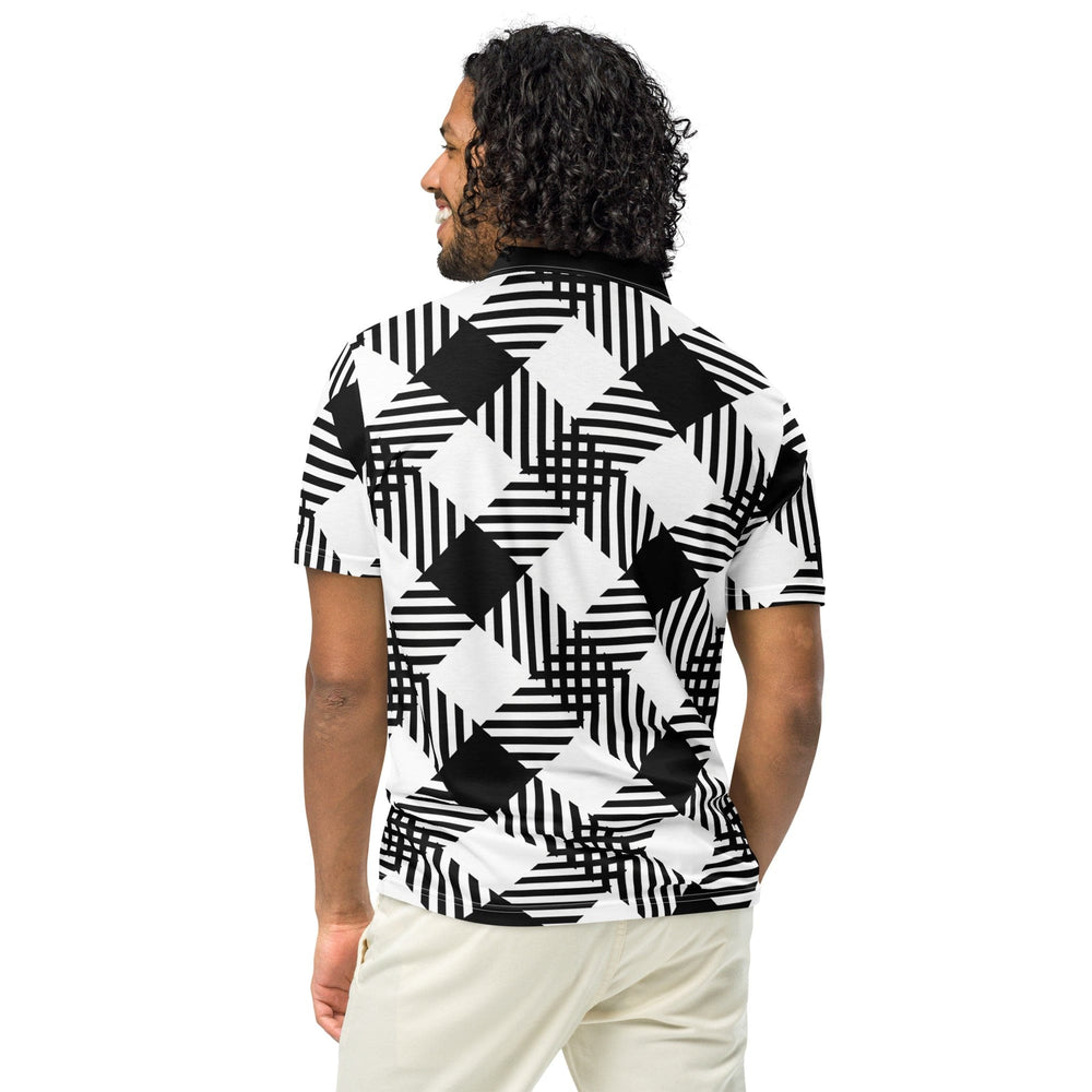 Mens Slim Fit Polo Shirt - Black and White Plaid Print - Mens | Polo Shirts