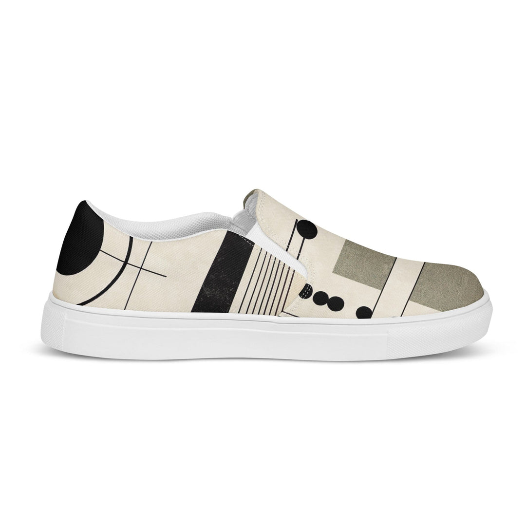 Mens Slip-on Canvas Shoes Abstract Black Beige Brown Geometric Shapes