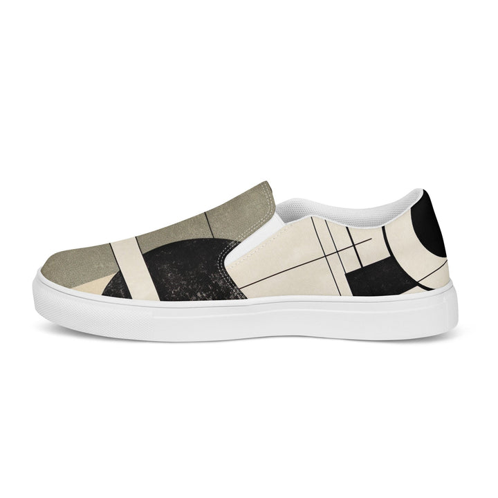 Mens Slip-on Canvas Shoes Abstract Black Beige Brown Geometric Shapes