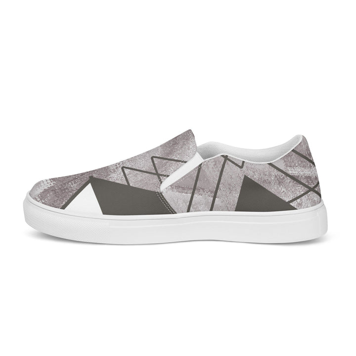 Mens Slip-on Canvas Shoes Ash Grey and White Triangular Colorblock