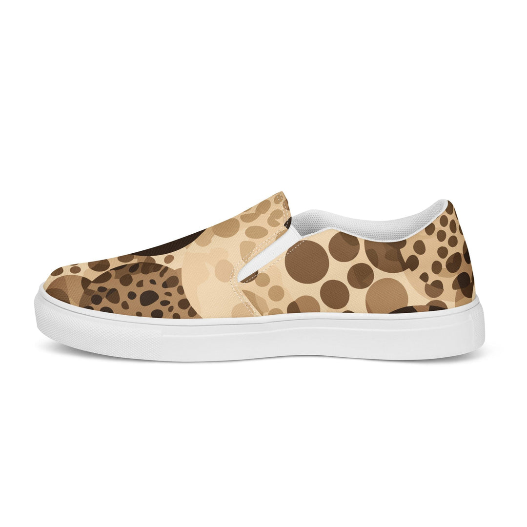 Mens Slip-on Canvas Shoes Beige And Brown Leopard Spots Illustration