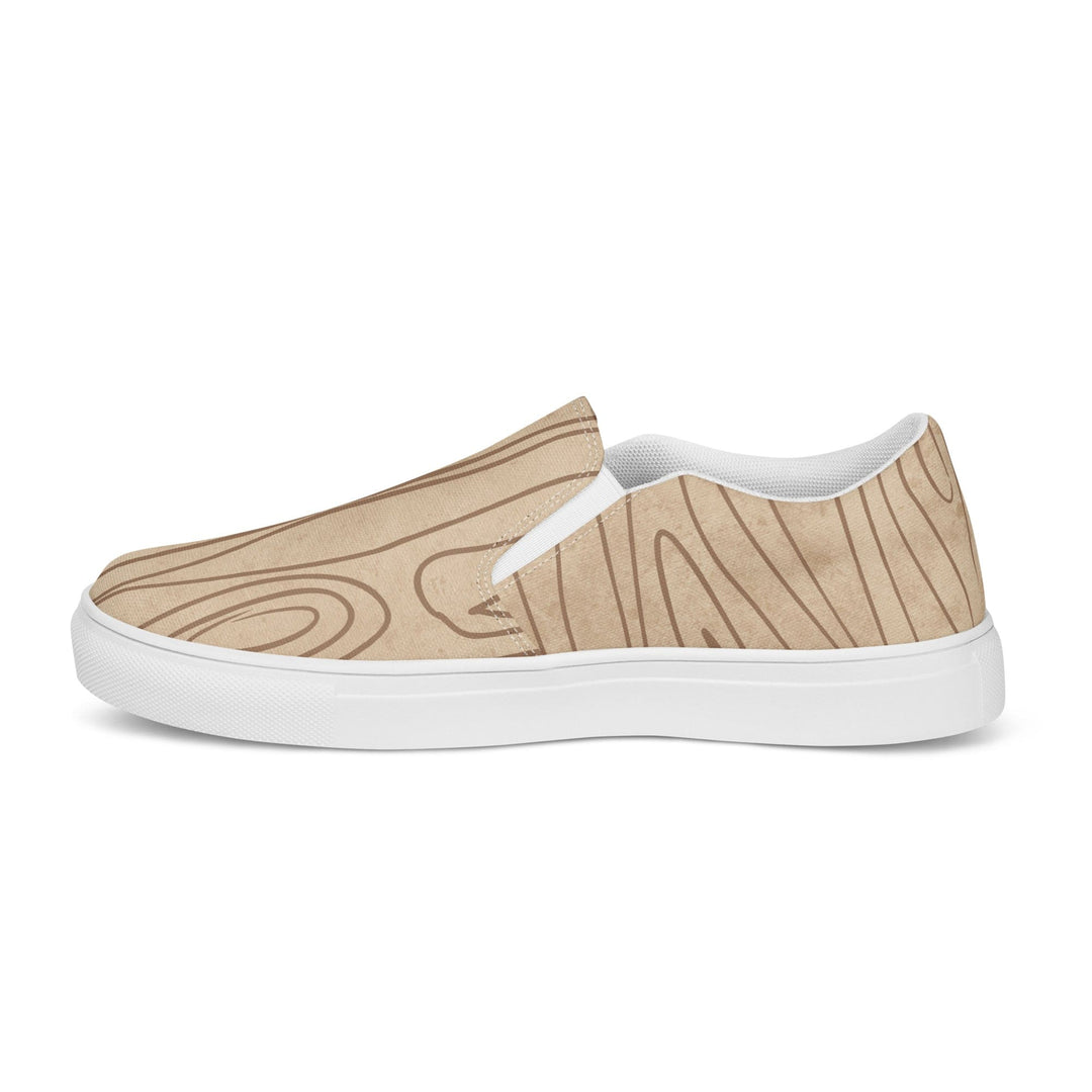 Mens Slip-on Canvas Shoes Beige Brown Tree Sketch Lines