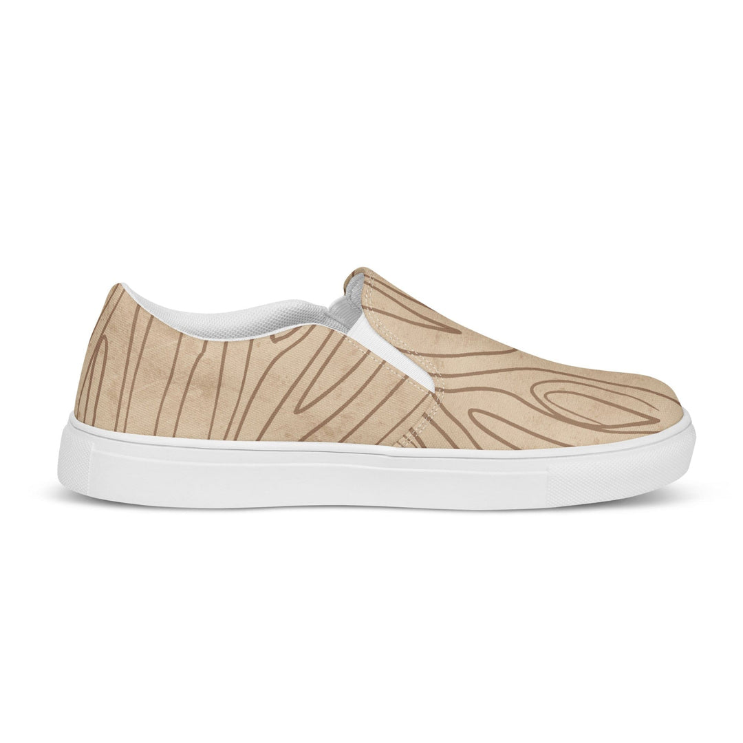 Mens Slip-on Canvas Shoes Beige Brown Tree Sketch Lines