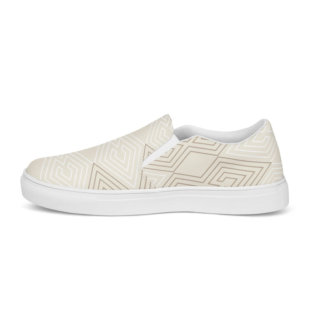 Men’s Slip-on Canvas Shoes Beige and White Tribal Geometric Aztec - Mens