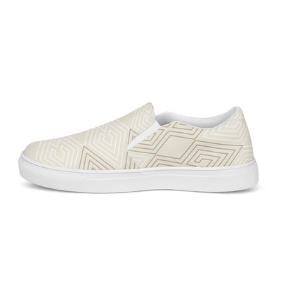 Men’s Slip-on Canvas Shoes Beige And White Tribal Geometric Aztec - Mens