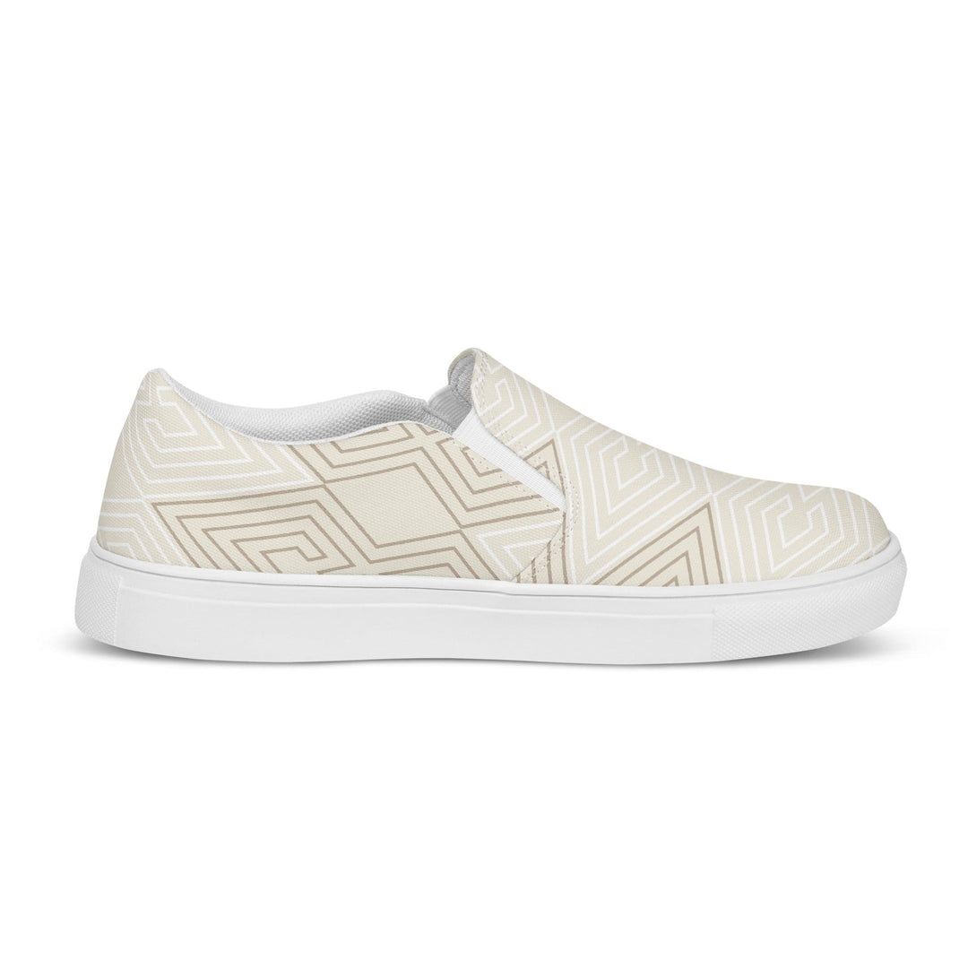 Men’s Slip-on Canvas Shoes Beige and White Tribal Geometric Aztec - Mens