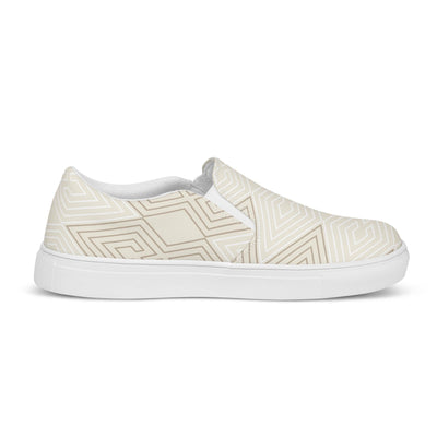 Men’s Slip-on Canvas Shoes Beige And White Tribal Geometric Aztec - Mens