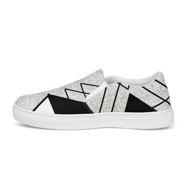 Mens Slip-on Canvas Shoes Black and White Ash Grey Triangular