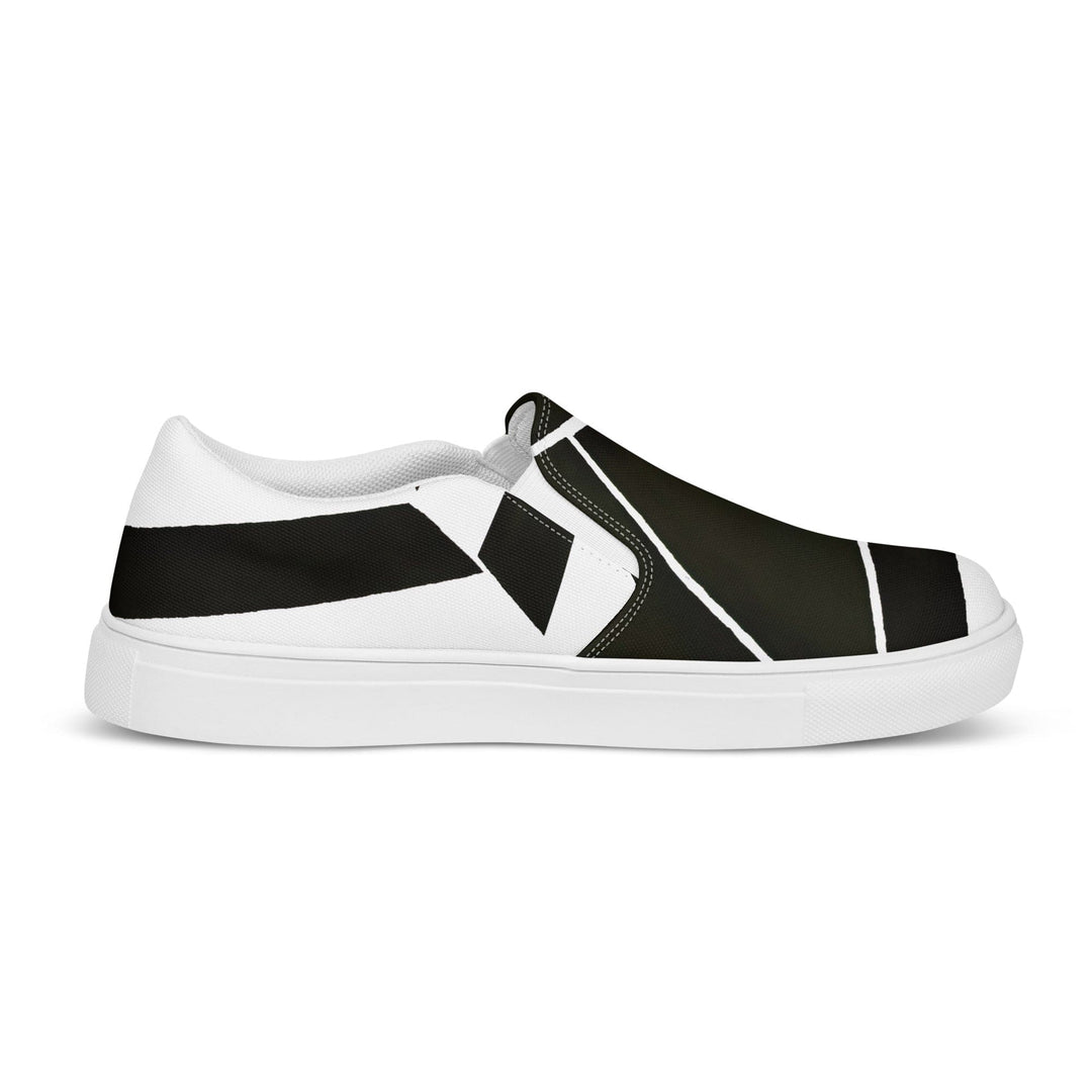 Mens Slip-on Canvas Shoes Black and White Geometric Pattern