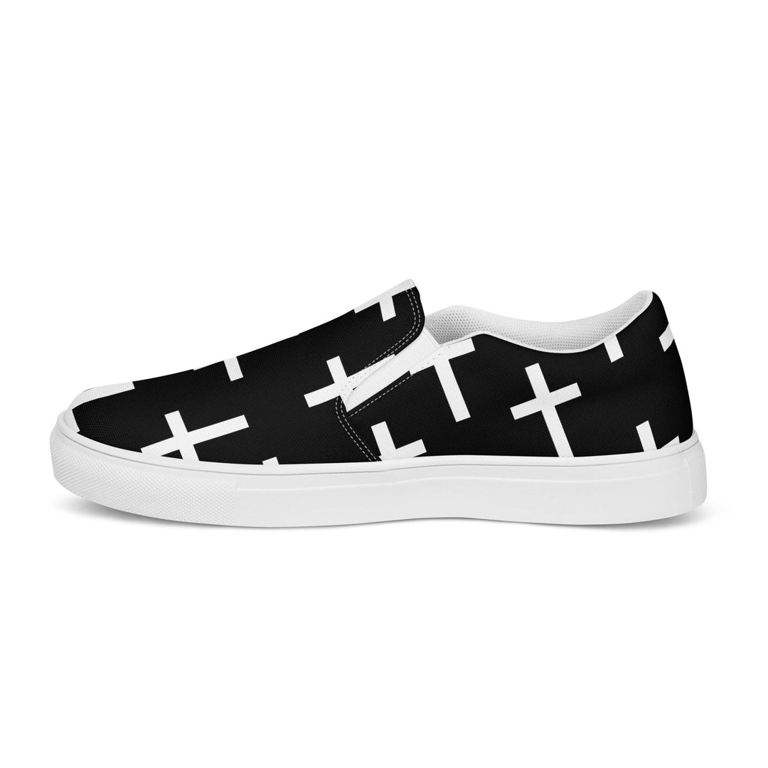 Mens Slip-on Canvas Shoes Black and White Seamless Cross Pattern