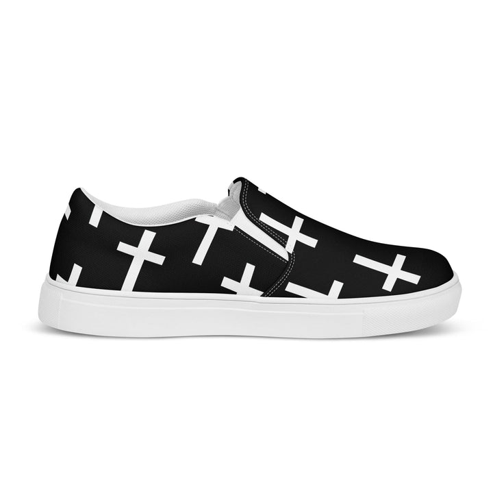 Mens Slip-on Canvas Shoes Black and White Seamless Cross Pattern