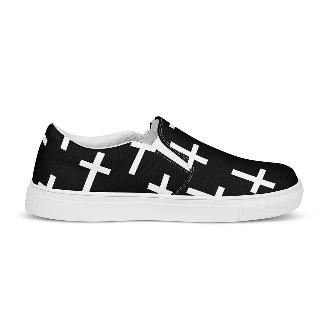 Mens Slip-on Canvas Shoes Black and White Seamless Cross Pattern