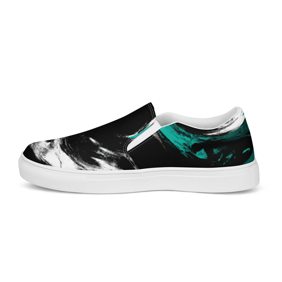 Mens Slip-on Canvas Shoes Black Green White Abstract Pattern