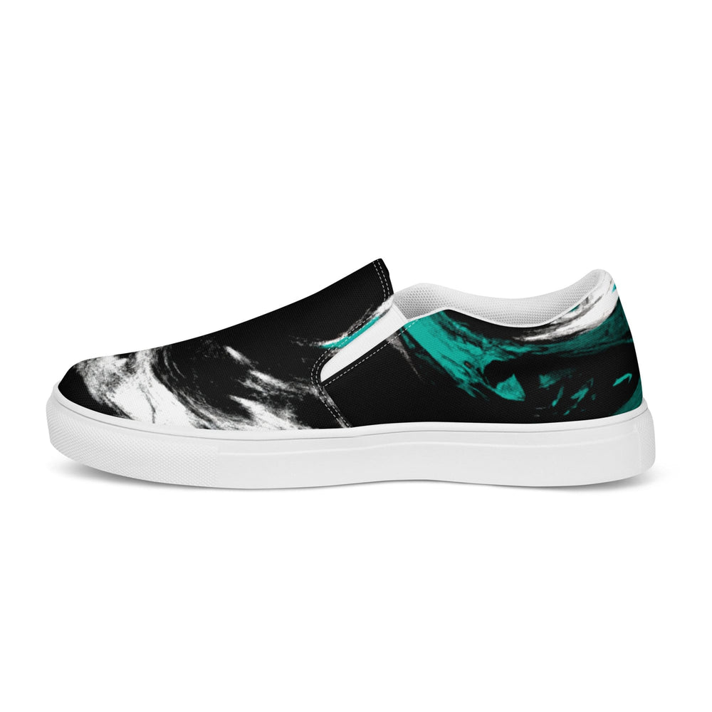 Mens Slip-on Canvas Shoes Black Green White Abstract Pattern