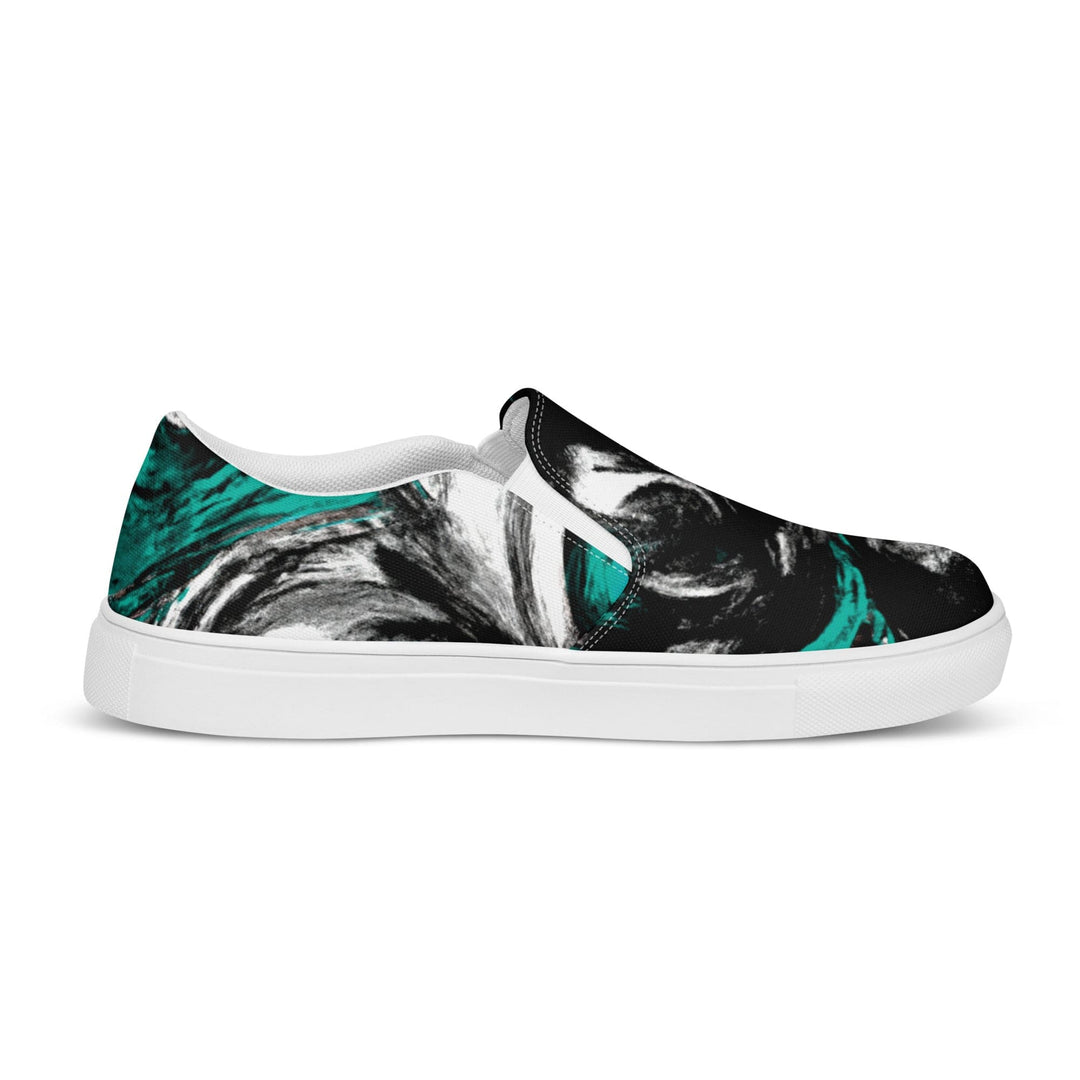 Mens Slip-on Canvas Shoes Black Green White Abstract Pattern