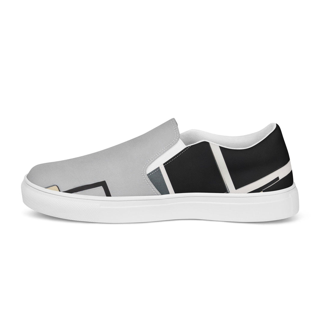 Mens Slip-on Canvas Shoes Black Grey Abstract Pattern