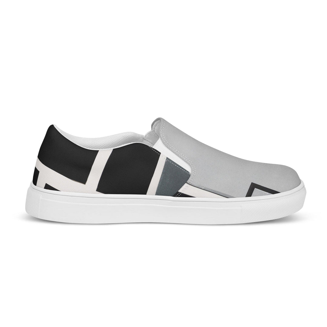 Mens Slip-on Canvas Shoes Black Grey Abstract Pattern