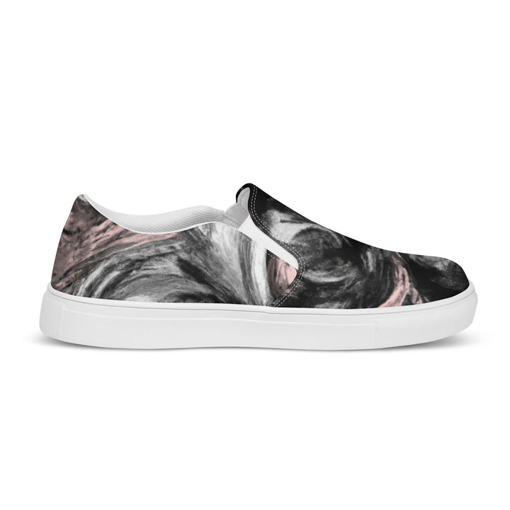 Mens Slip-on Canvas Shoes Black Pink White Abstract Pattern