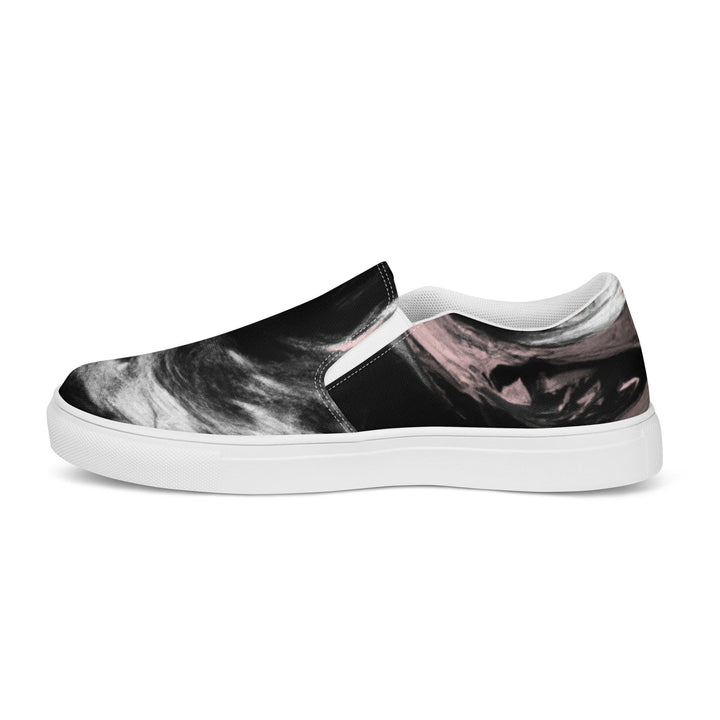 Mens Slip-on Canvas Shoes Black Pink White Abstract Pattern