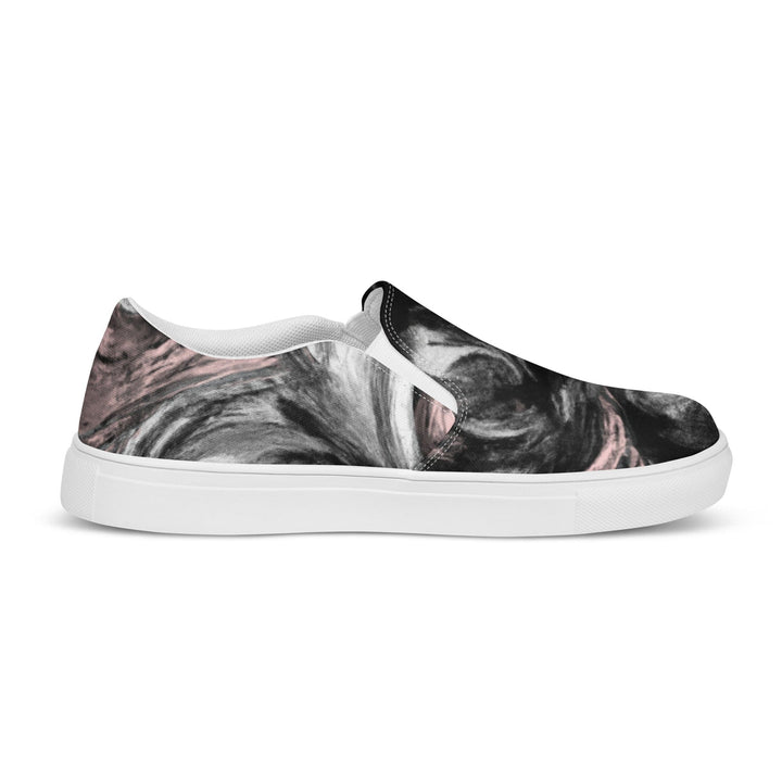 Mens Slip-on Canvas Shoes Black Pink White Abstract Pattern