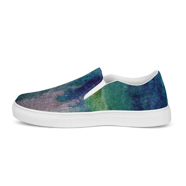 Mens Slip-on Canvas Shoes Blue Hue Watercolor Abstract Print