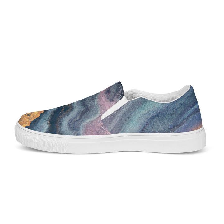 Mens Slip-on Canvas Shoes Blue Pink Gold Abstract Marble Swirl Pattern
