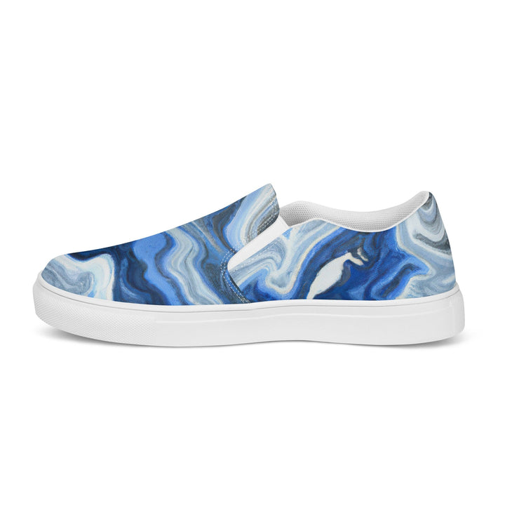 Mens Slip-on Canvas Shoes Blue White Grey Marble Pattern