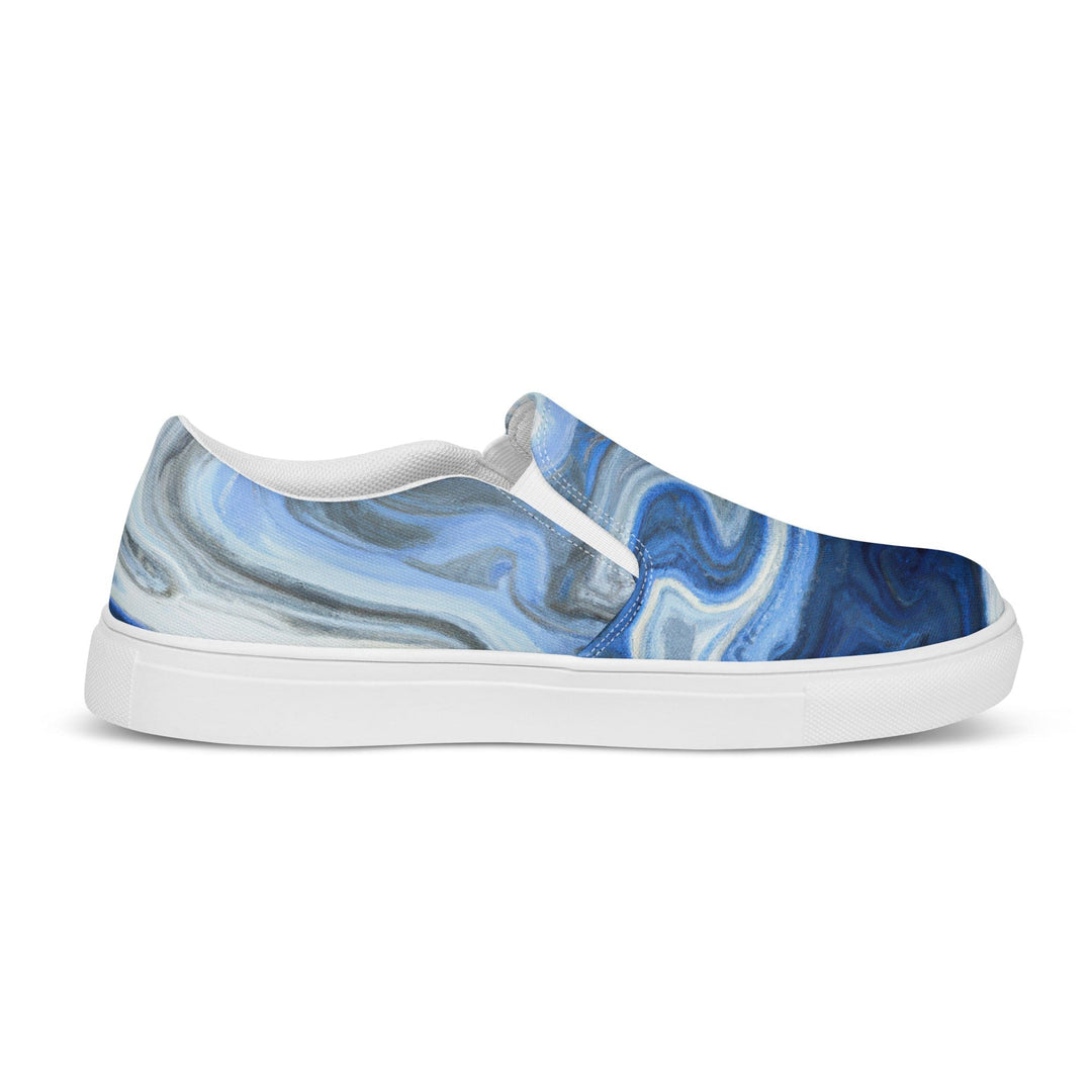 Mens Slip-on Canvas Shoes Blue White Grey Marble Pattern