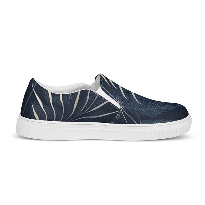 Mens Slip-on Canvas Shoes Blue White Palm Leaves