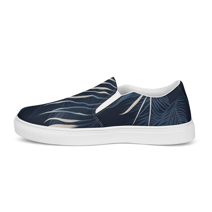 Mens Slip-on Canvas Shoes Blue White Palm Leaves