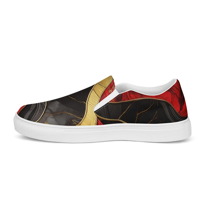 Mens Slip-on Canvas Shoes Bold Colorful Print with Gold Accents