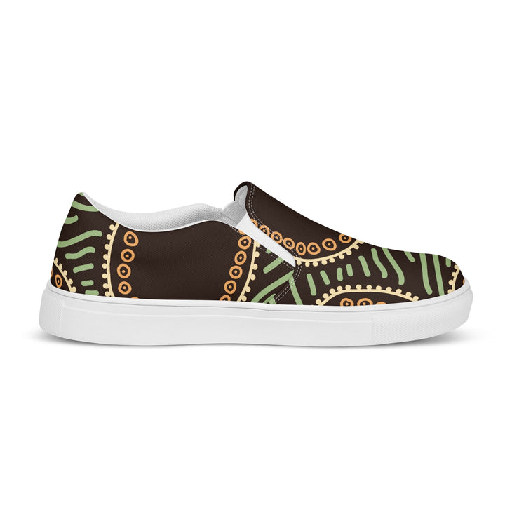 Mens Slip-on Canvas Shoes Brown Green Geometric Lines